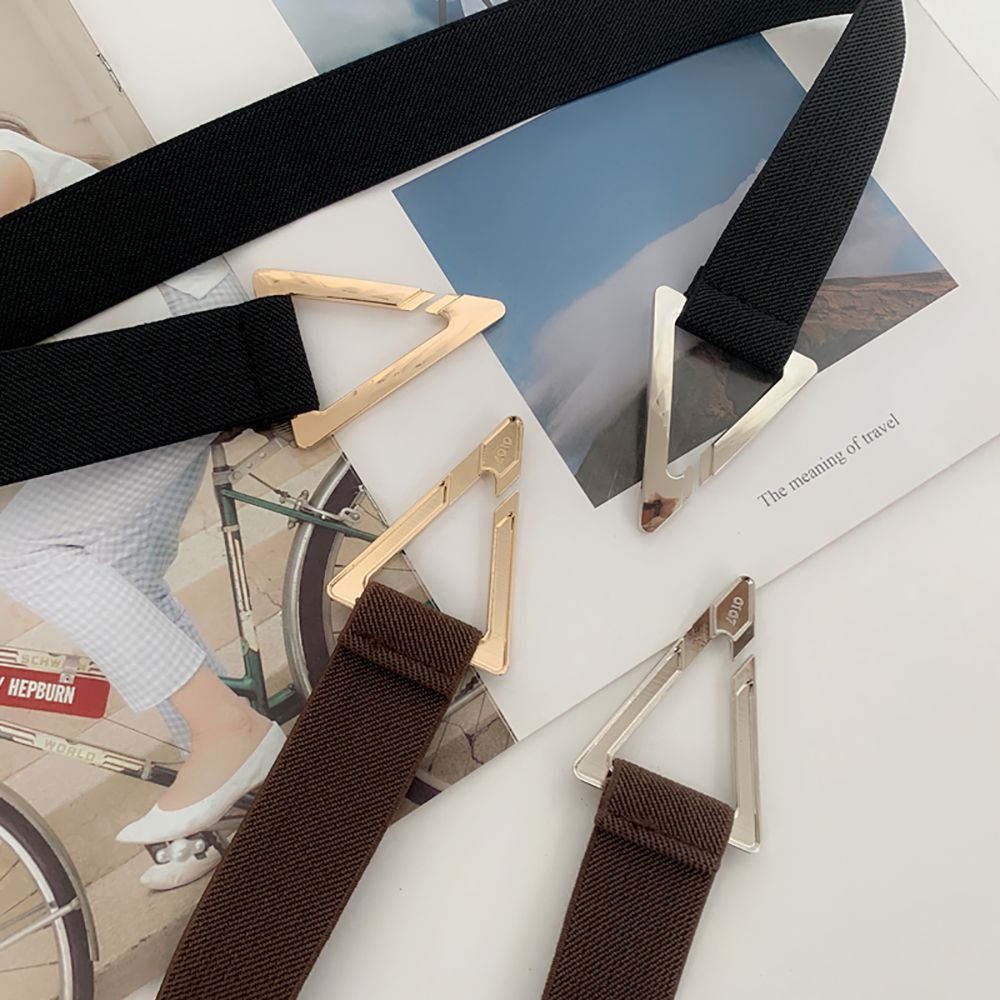 Thắt lưng vải canvas bản mỏng co giãn phối khóa kim loại hình tam giác sang trọng cho nữ