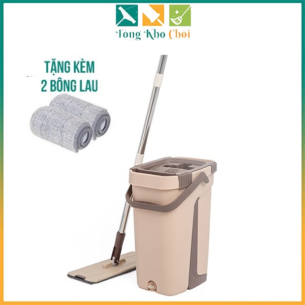 Cây lau nhà tự vắt thông minh - chổi lau nhà 360 độ kèm thùng- Bộ lau nhà Tặng kèm 2 bông lau siêu thấm