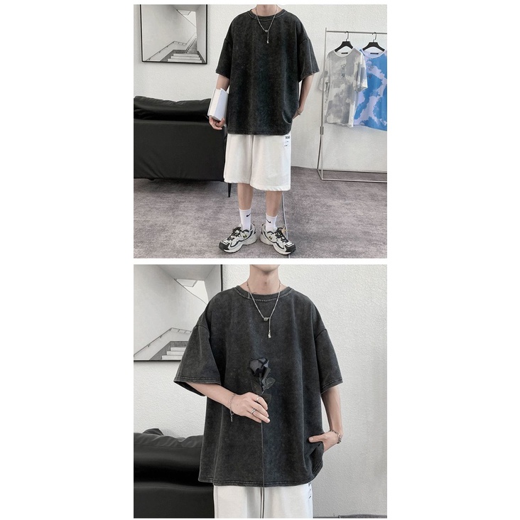 Áo Thun Tay Ngắn Dáng Rộng Họa Tiết Độc Đáo Phong Cách Hồng Kông Thời Trang Cá Tính Cho Nam