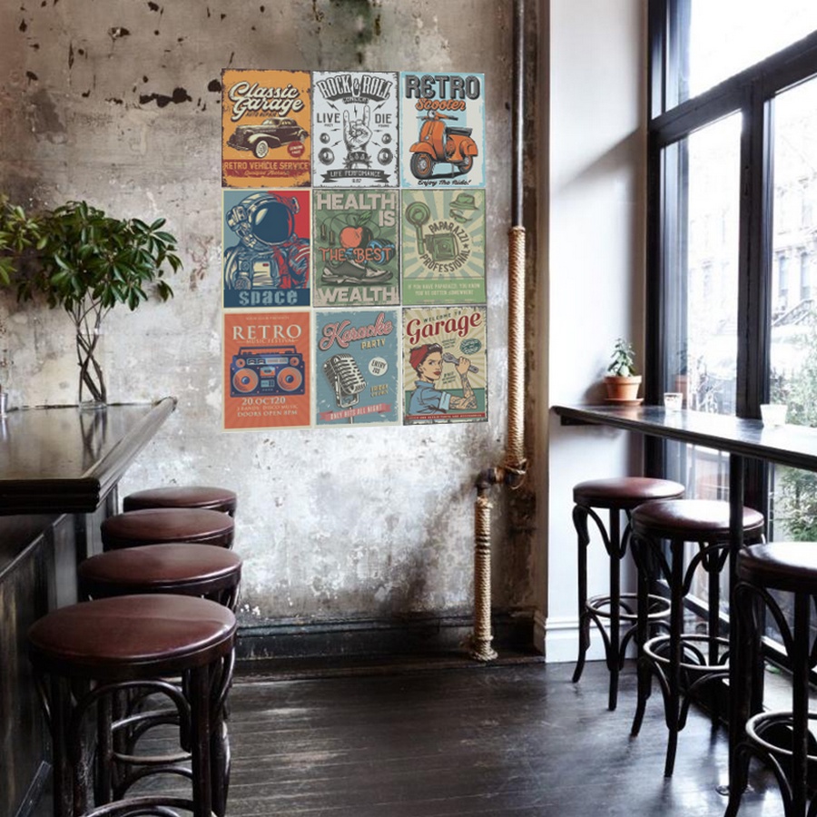 Bộ 10 tấm poster vintage trang trí, lột dán, áp phích retro dán tường khổ a4 thiết kế cổ điển Phần 1