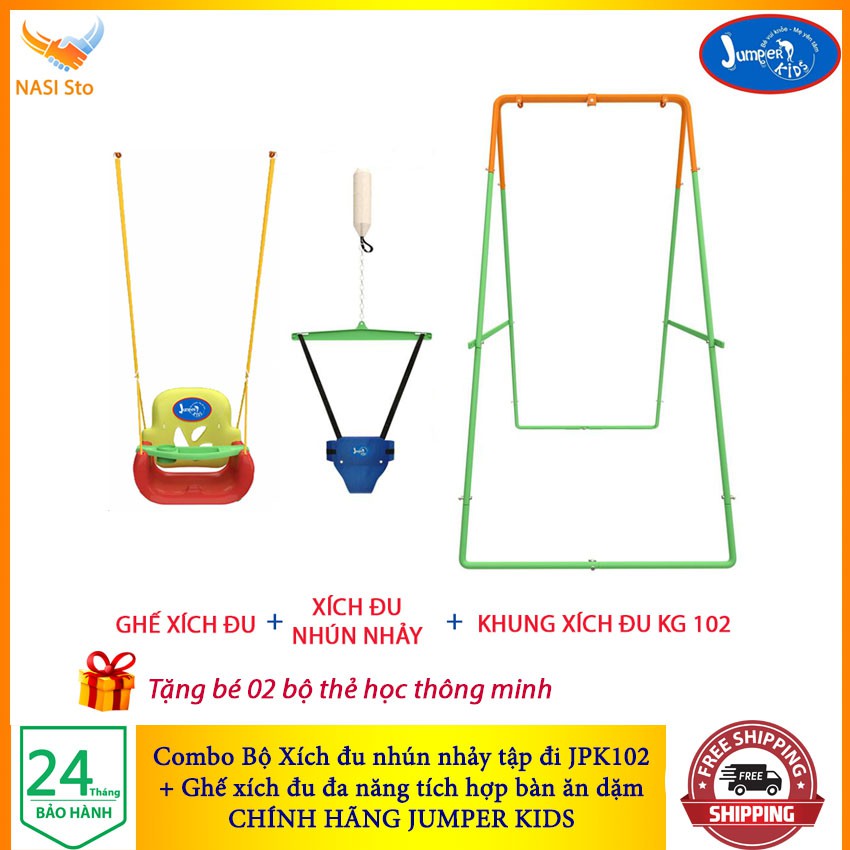 [Voucher Giảm Ngay 50K] Combo xích đu nhún nhảy tập đi cho bé Jumper Kids JPK102 &amp; ghế xích đu tích hợp bàn ăn dặm