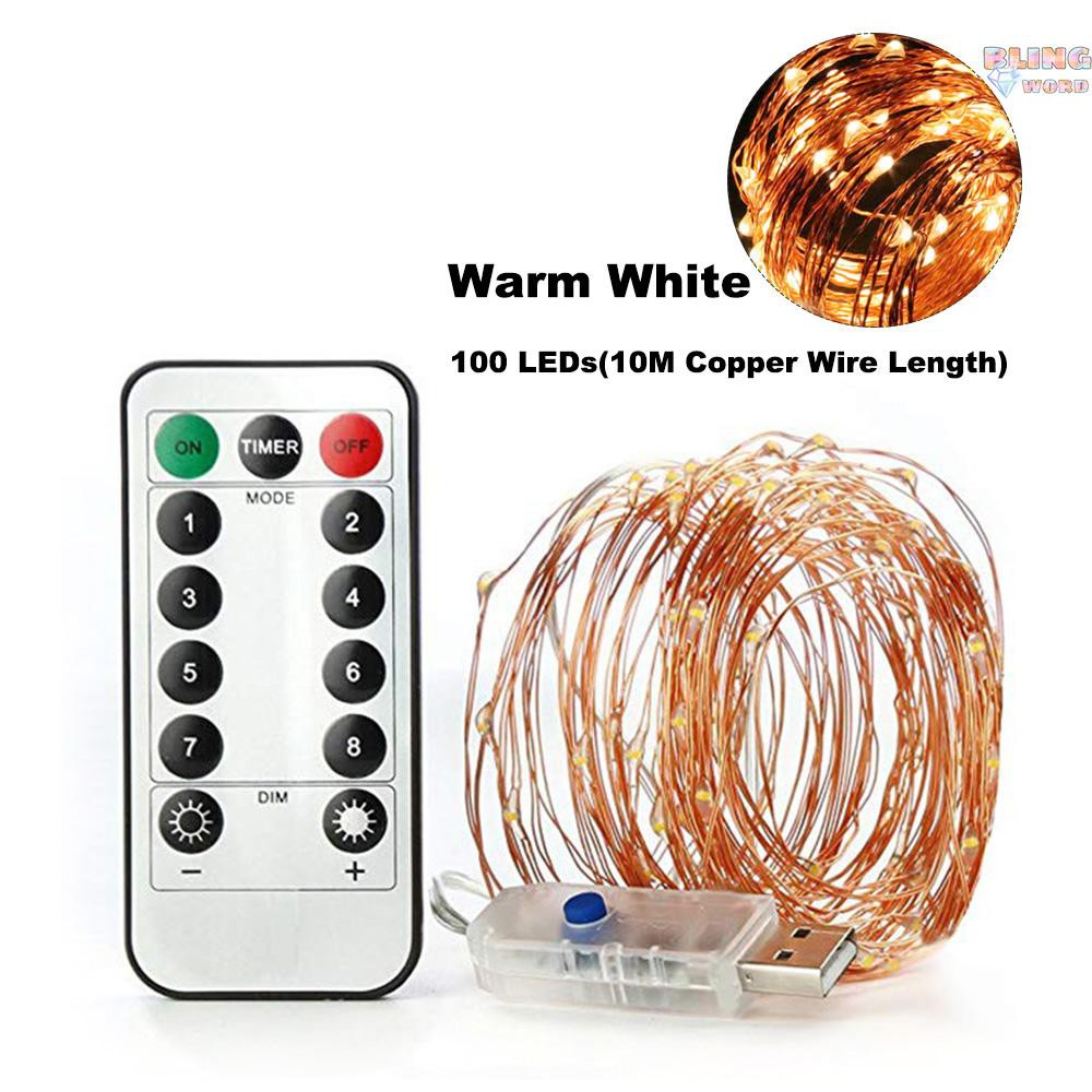 Blingword 100 LEDs Fairy String Lights 10M/32.8ft USB Copper Wire Lamp Christmas Lights 8 Lighting Modes with Remote Con