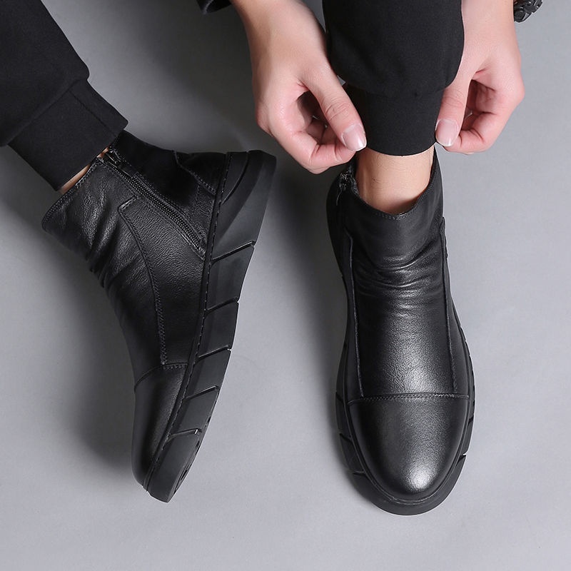 Giày Bốt Da Cotton Lót Nhung Cổ Cao Thời Trang Xuân Thu 2022 Cho Nam