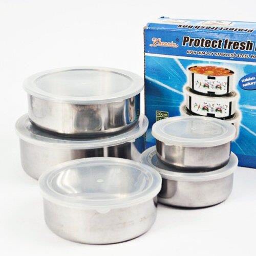 BỘ 5 CÁI THỐ BẰNG INOX CÓ NẮP ĐẬY
