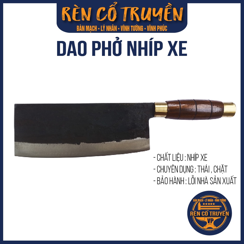 Dao phở - chặt thép nhíp xe ô tô - khâu Inox - cán gỗ chặt xương, chặt gà vịt, thái thịt,...chính hãng Lý Nhân