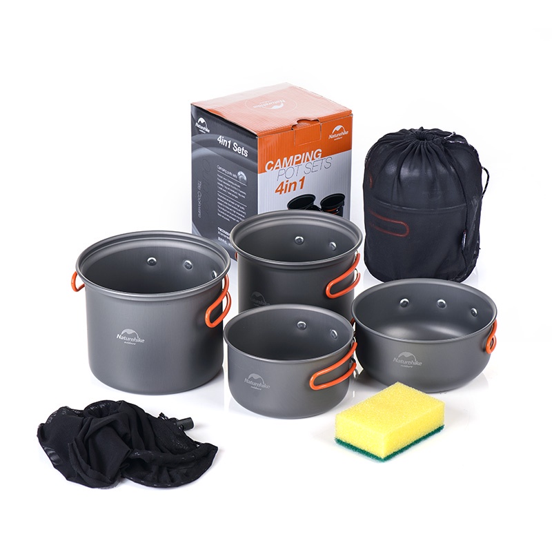 Bộ nồi dã ngoại cắm trại Naturehike mini 4 món hợp kim nhôm A431
