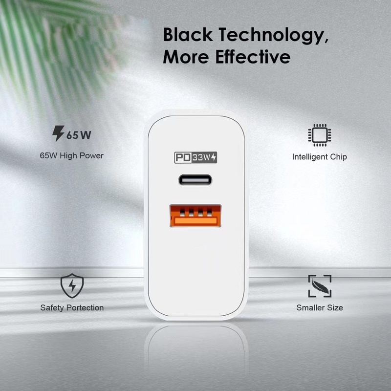Củ Sạc 65W 2 Cổng US EU Cho IPhone Và Android Điện Thoại