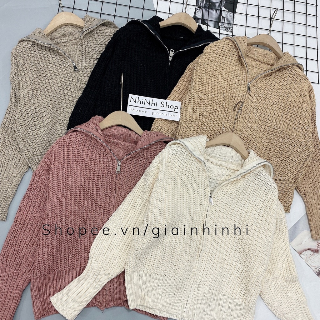 Áo khoác len kéo khoá bo tay vải len dày dặn AK1829 - NhiNhi Shop