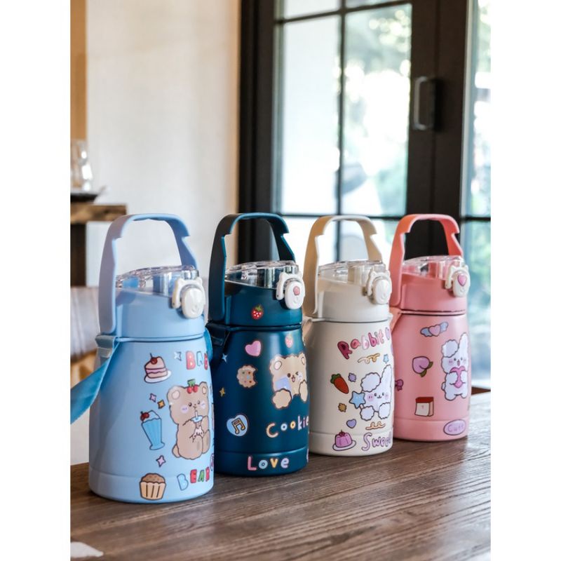 (Kèm ticker)Bình giữ nhiệt kute, giữ nhiệt lên đến 24h, chất liệu inox 304 an toàn ,có quai cầm, kiểu dáng xinh xắn