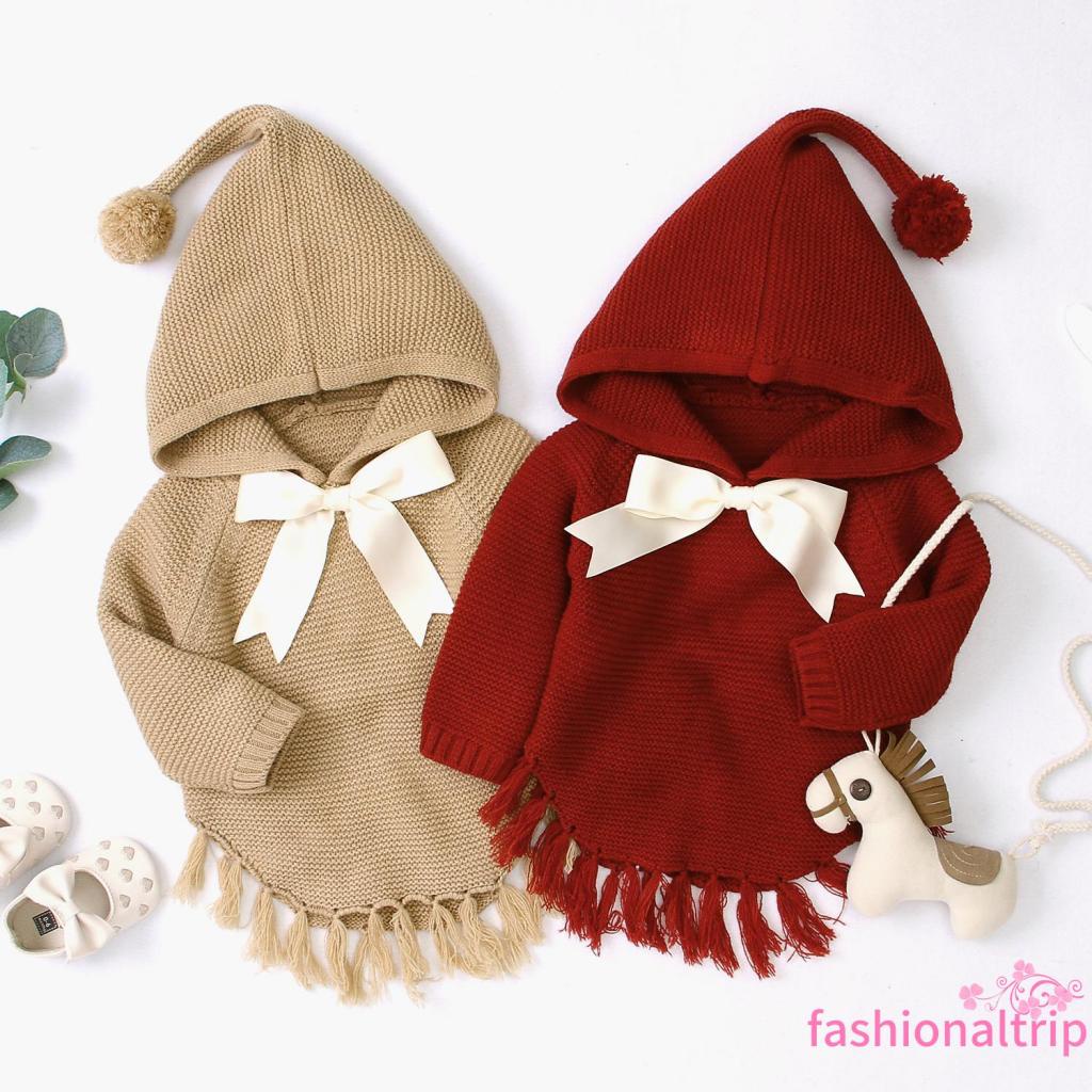 Áo choàng dệt kim tay dài đính nơ thời trang thu đông cho bé gái
 | BigBuy360 - bigbuy360.vn