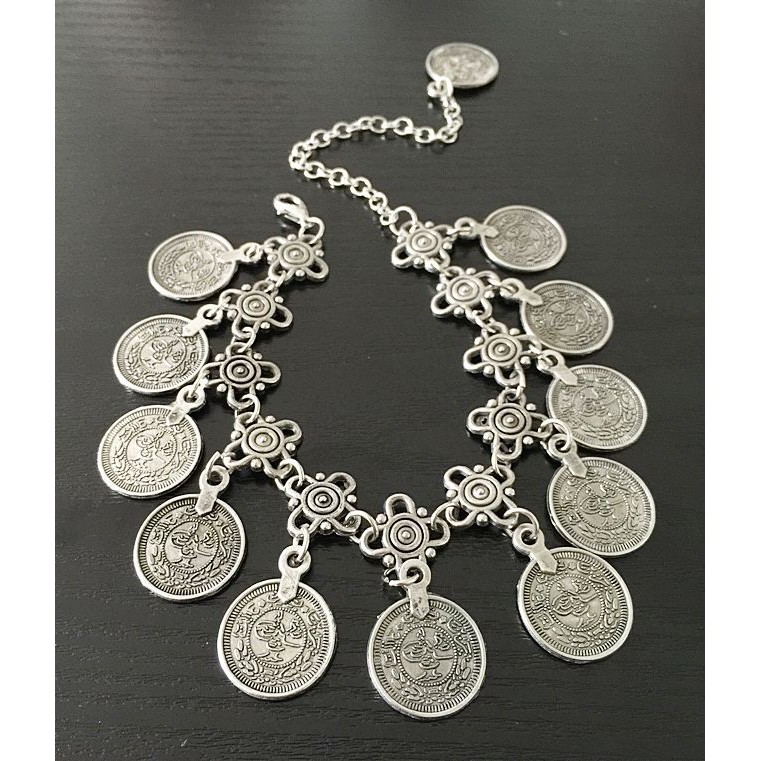 Kim loại Tassel vòng chân Vintage Charm Coin Bãi biển vòng chân