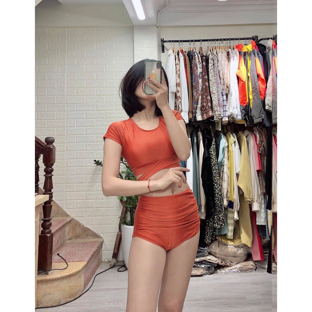 Bikini, Đồ Bơi Đi Biển Hai Mảnh Cam Hàn Quốc  ODERI HM-018
