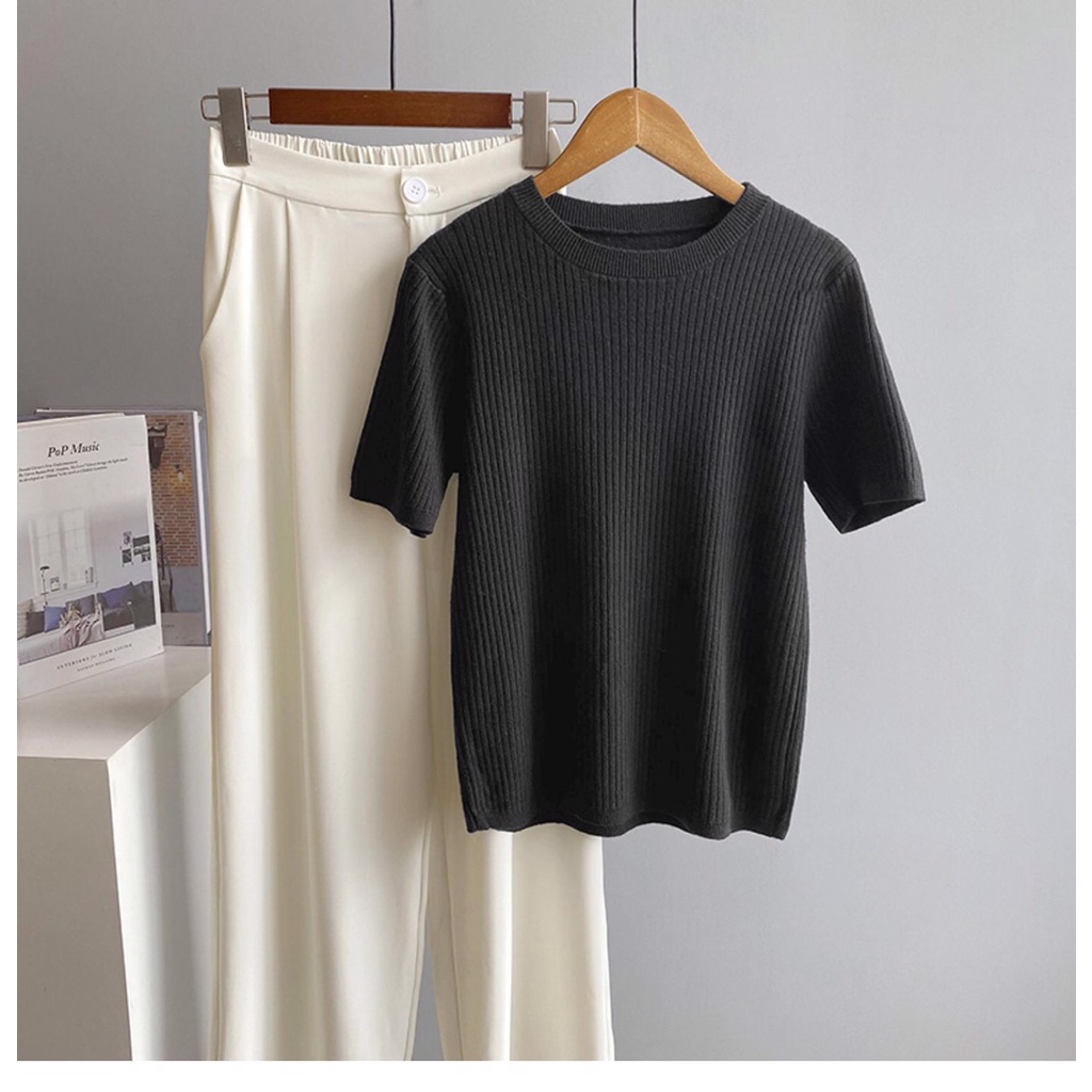 Áo Len Tăm Cổ Tròn Dáng Ôm Tôn Eo ThunderUnisex Chất Liệu Mềm Mại Đẹp 4 Màu Basic Siêu Xinh Ulzzang