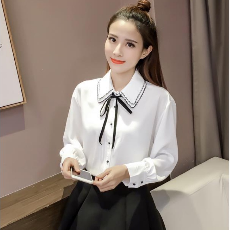 Áo Sơ Mi Chiffon Dáng Ôm Phong Cách Preppy Dễ Phối Đồ Cho Nữ