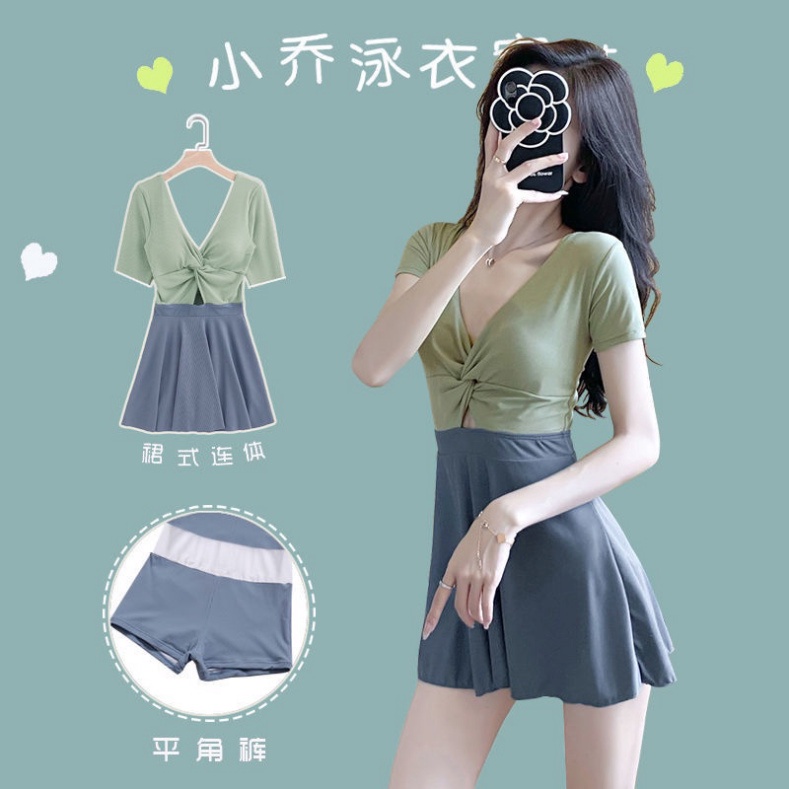 Bikini Nữ Liền Thân LUHAZO Set 3 Tay Bồng Kèm Chân Váy Mẫu Mới 8011&amp;8116 B-10