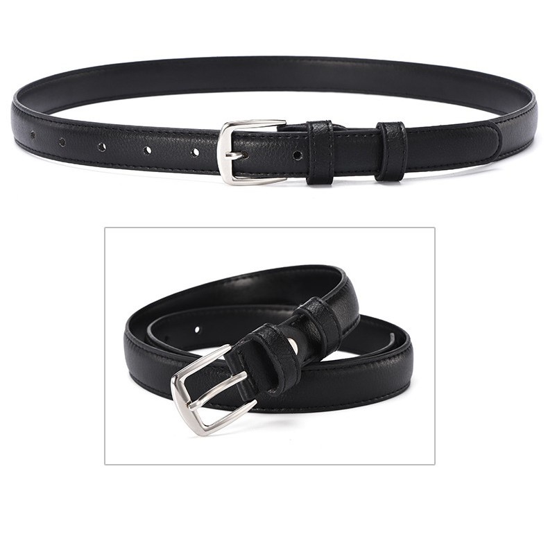 Thắt lưng da BROO mặt khuyết oval màu bạc có lỗ bấm, dây nịt ulzzang bản nhỏ 2.3cm phù hợp nam nữ