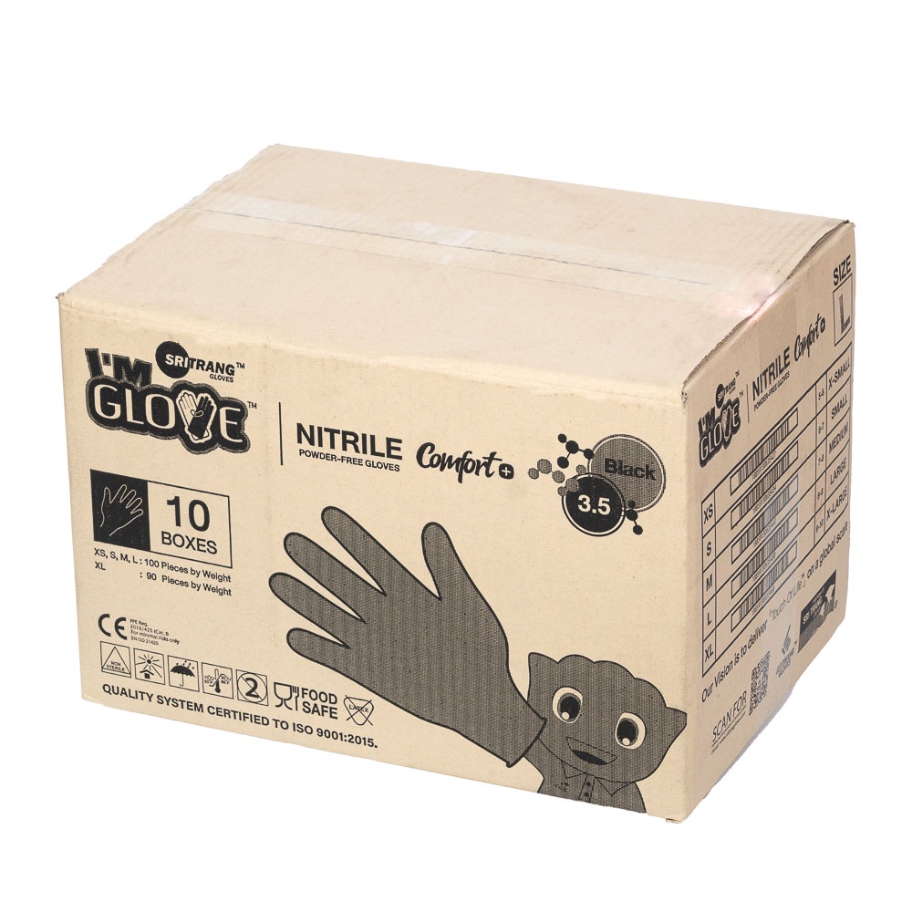 Găng tay y tế không bột màu đen dùng trong nhà bếp, spa thẩm mỹ, nuôi trồng thủy hải sản, sơ chế nông sản cao cấp da tay