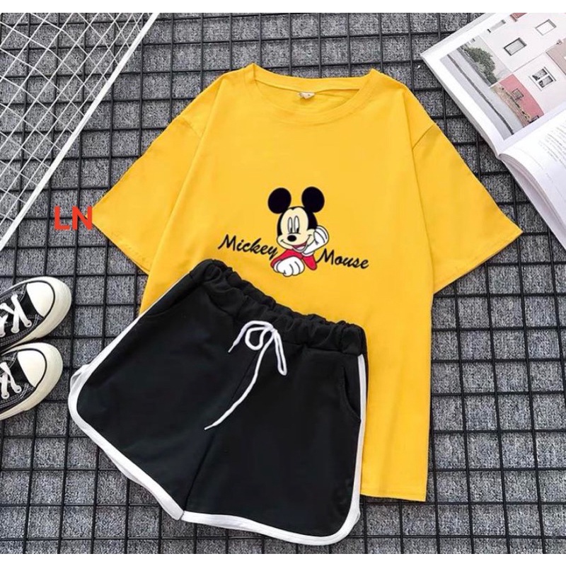 Sét áo chuột Micky + quần đùi đen viền trắng TH6
