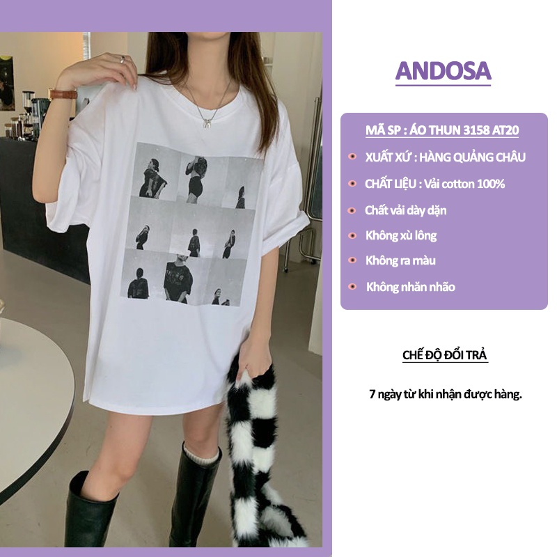 Áo thun nữ Unisex 3158 in hình tay lỡ form rộng chất cotton hàng Quảng Châu ANDOSA AT20