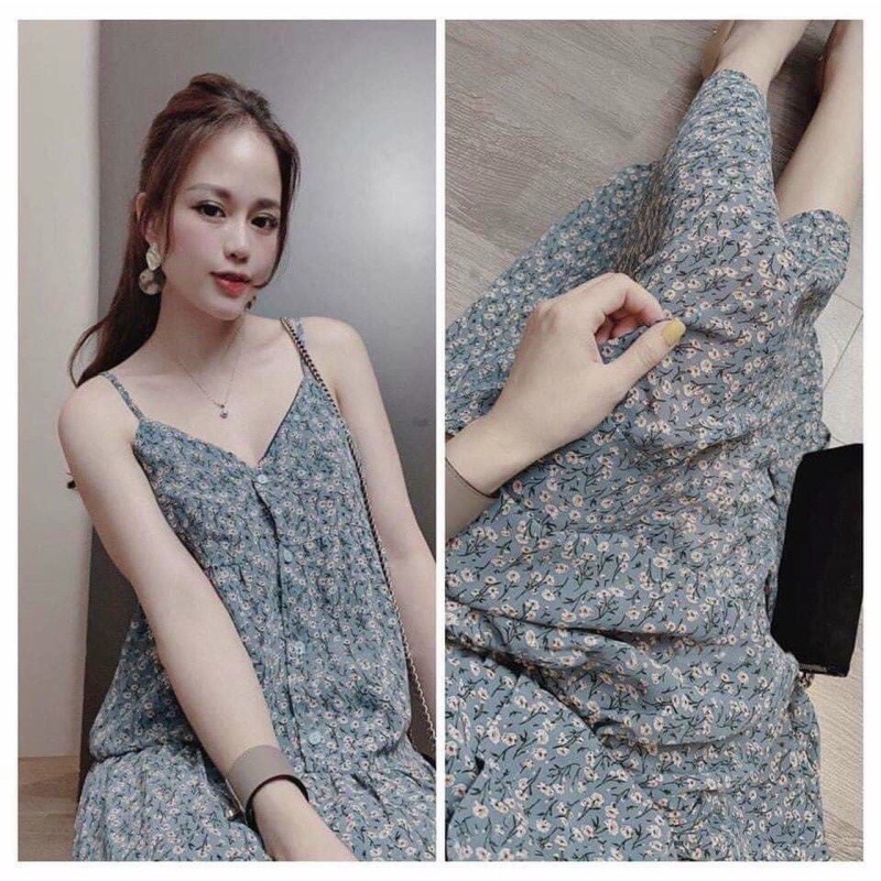 Đầm BẦU hoa xanh tiểu thư mùa hè MAMA DRESS váy Suông váy bầu 2 dây sexy quyến rũ cho mẹ bầu đi chơi biển đi dạo đẹp rẻ