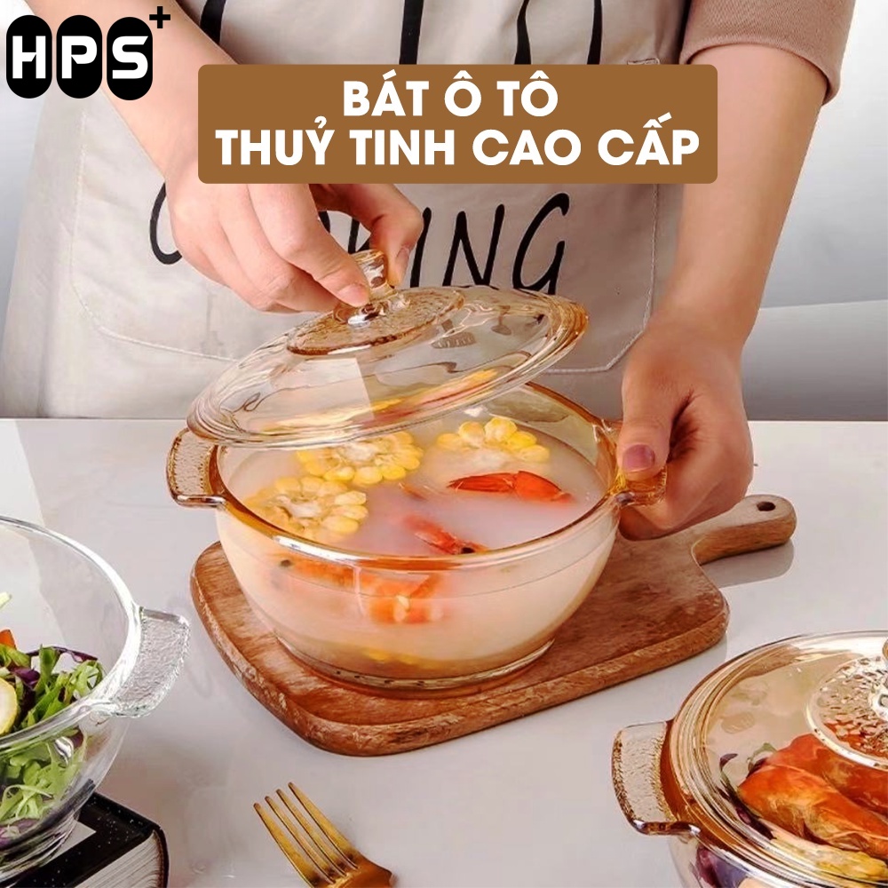Bát thuỷ tinh có nắp đậy, bát ô tô chất liệu thuỷ tinh cao cấp giữ nhiệt lâu, an toàn sức khoẻ