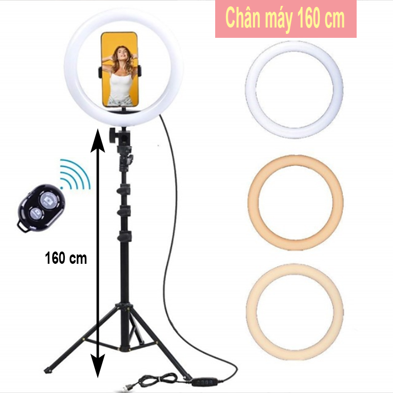 Đèn livestream bán hàng, make up kèm chân, điều khiển từ xa Bluetooth