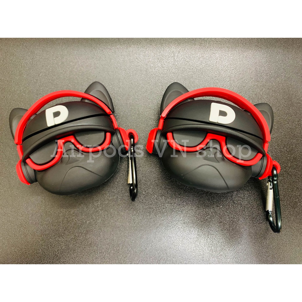Ốp case Airpods 1/2/3 & Airpods Pro bulldog mang headphone đỏ silicon 3D cao cấp