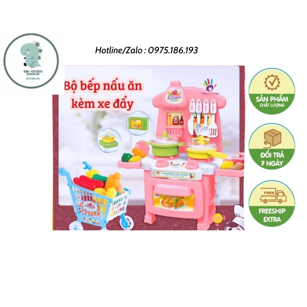 Bộ đồ chơi nhà bếp nấu ăn kèm xe đẩy Kitchen dream cho trẻ em, bé gái, bé trai 2 3 4 5 6 tuổi. Đồ chơi giáo dục cho trẻ