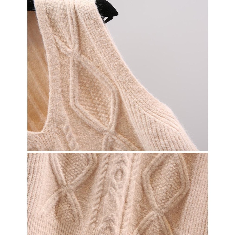 Áo Sweater Dệt Kim Sát Nách Dáng Rộng Cổ Chữ v Màu Trơn Kiểu Hàn Quốc