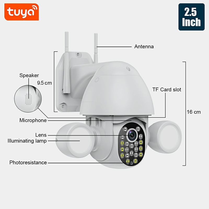 【Free 128G SD Card】 EVKVO Tuya Smart Life APP 5MP Full Color Night Vision WIFI IP Camera Wireless Outdoor PTZ CCTV IP Security Camera Home Surveillance Camera With Floodlight