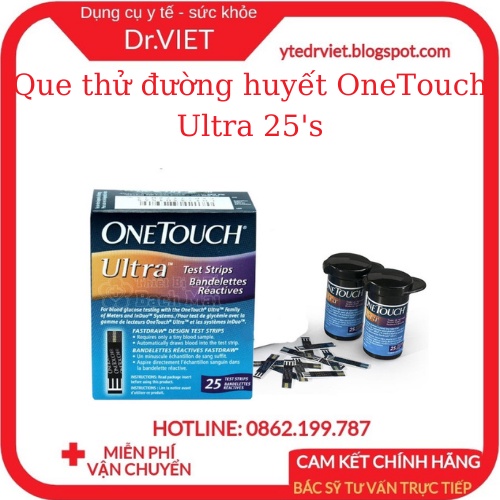 Que thử đường huyết OneTouch Ultra 25's đo đường trong máu chính xác, cho kết quả nhanh để theo dõi sức khỏe tốt- Drviet