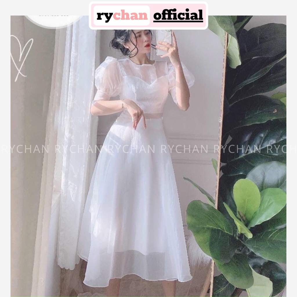 Đầm Nữ Xòe Dự Tiệc Màu Trắng Sang Trọng Tay Bo Phồng 2 Lớp Dày Dặn [ẢNH THẬT CUỐI] - DX9912