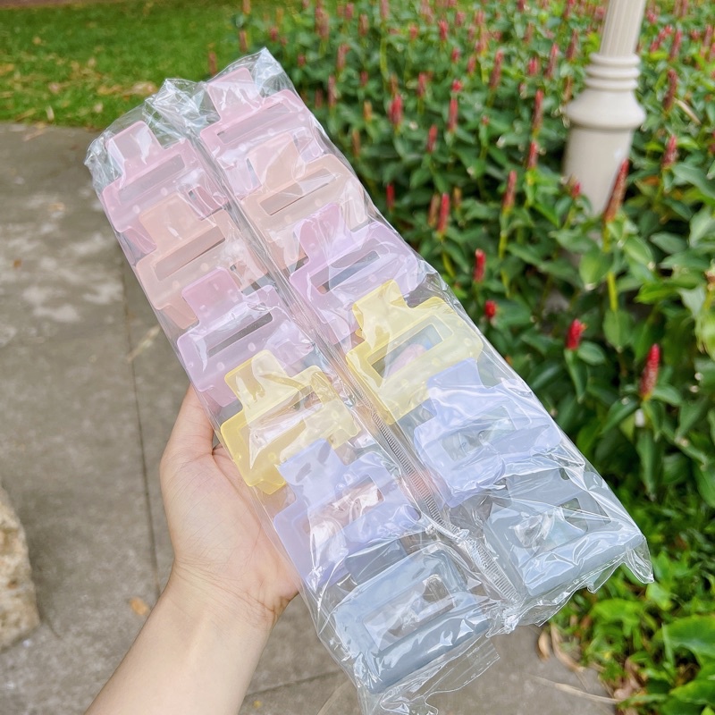 Kẹp tóc càng cua hình vuông nhựa bóng trong suốt nhiều màu phong cách hàn quốc