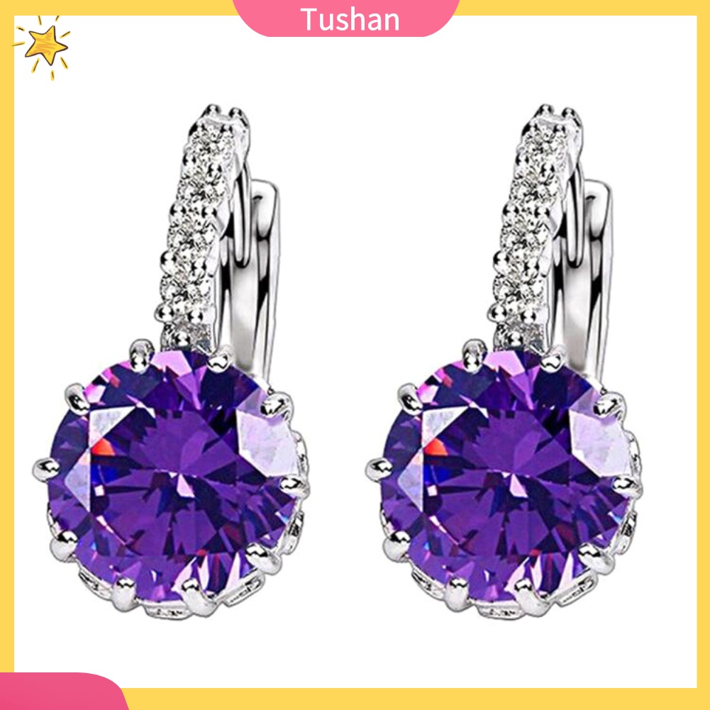 Khuyên Tai Đính Đá Zircon Tròn Thời Trang Cho Nữ