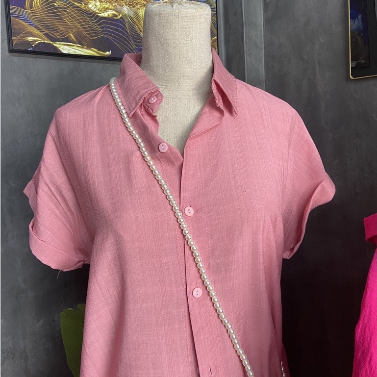 Váy sơ mi đũi suông dáng dài, đầm bầu công sở suông nữ form rộng tay hến gập nhiều màu - Tirahouse