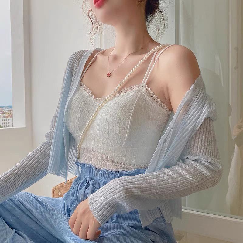 Áo Bra 2 Dây Phối Ren Dáng Dài Kèm Mút Đệm Ngực Mã 995