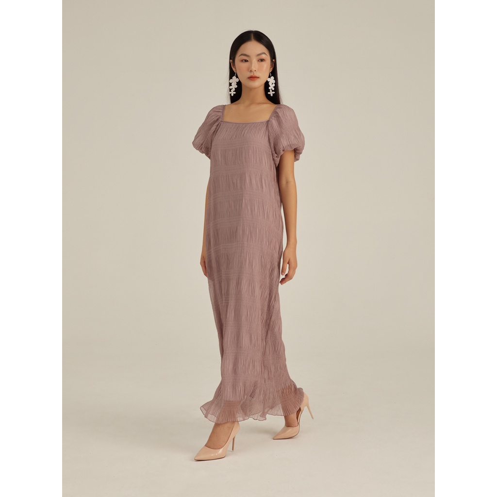 Đầm dập ly cổ vuông Mauve Lagom dress