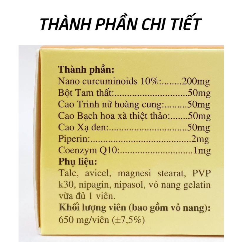 Viên nghệ Nano Curcumin Tam Thất Xạ Đen giảm viêm loét dạ dày - 30 viên