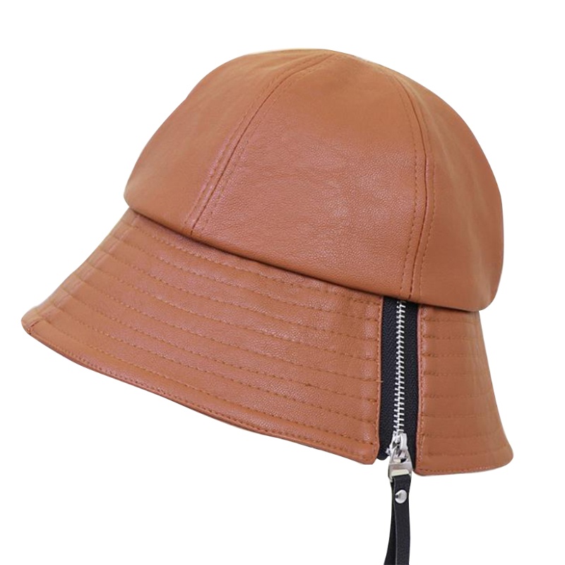 Mũ Tai Bèo Chất Liệu Da Có Khóa Kéo Phong Cách Vintage