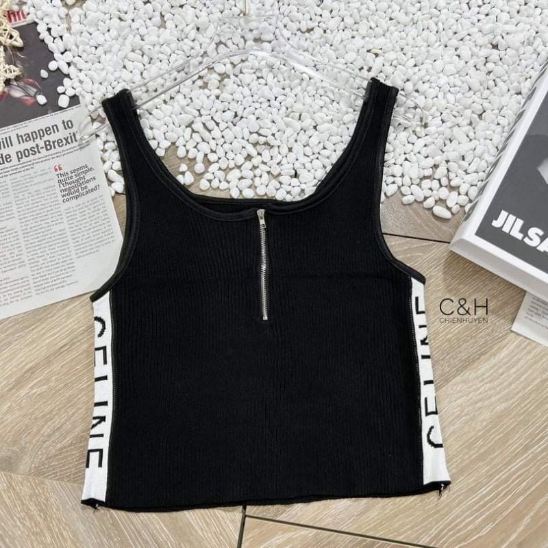 Áo len ba lỗ khóa chữ sườn hàng QC