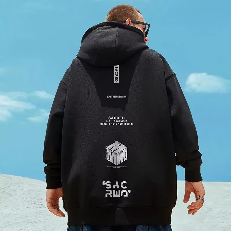 Áo Hoodie Dáng Rộng Cột Dây In Họa Tiết Trẻ Trung Thời Trang Mùa Thu Cho Nam Cỡ M-8xl