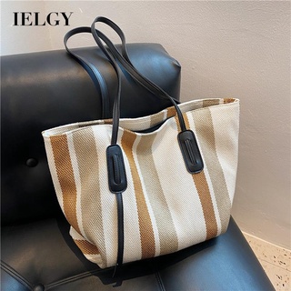 Túi đeo vai bằng vải canvas họa tiết kẻ sọc màu tương phản thời trang cho nữ