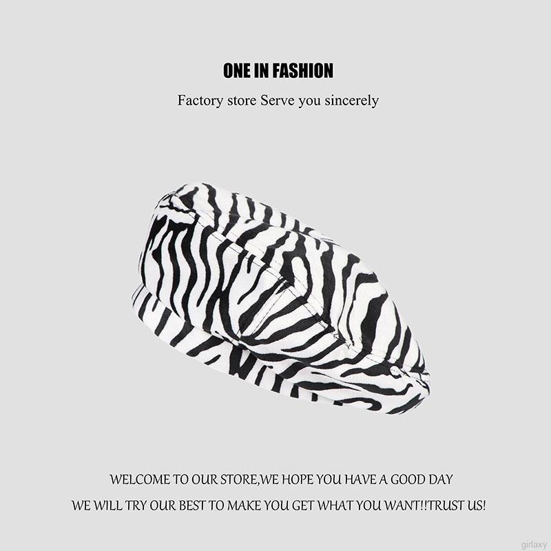 Mũ beret họa tiết sọc ngựa vằn thời trang Hàn Quốc cho nữ