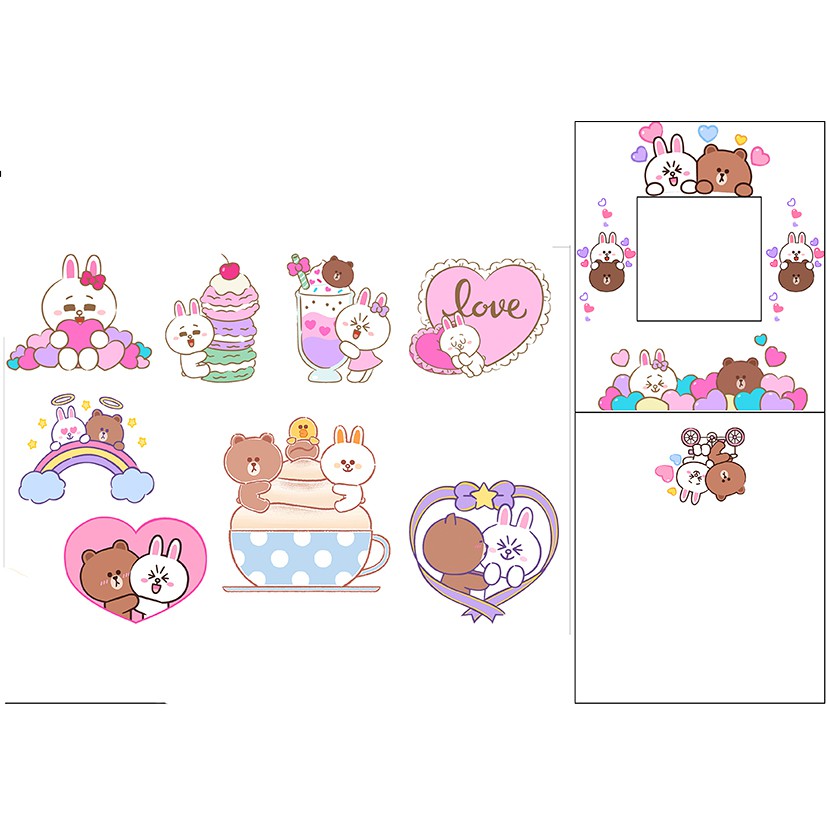sticker gấu brown thỏ cony vịt sally cắt rời size to SCI4 có bao giấy cute dễ thương bullet journal