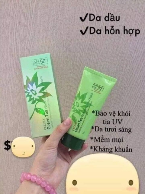 Kem Chống Nắng Cellio Green Tea Whitening SPF50 PA+++