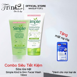 Combo Sửa rửa mặt Simple Kind To Skin Facial Wash 150ml chính hãng giúp Kiềm dầu, dưỡng ẩm, làm sạch da
