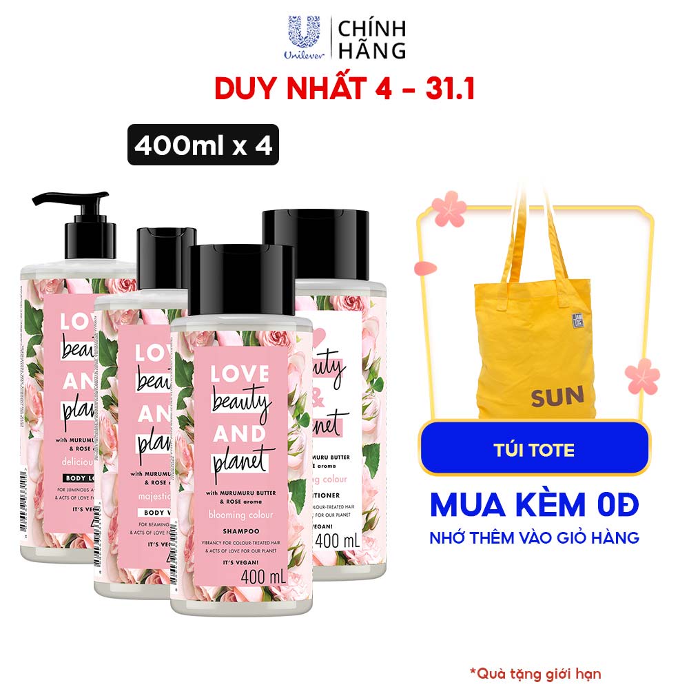 Combo Gội xả + Sữa tắm + Sữa dưỡng Love beauty and Planet 400ml/chai