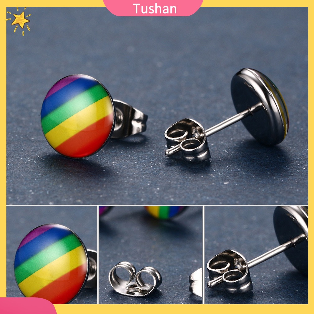 Hoa tai tròn màu sắc cầu vồng thời trang dành cho nữ