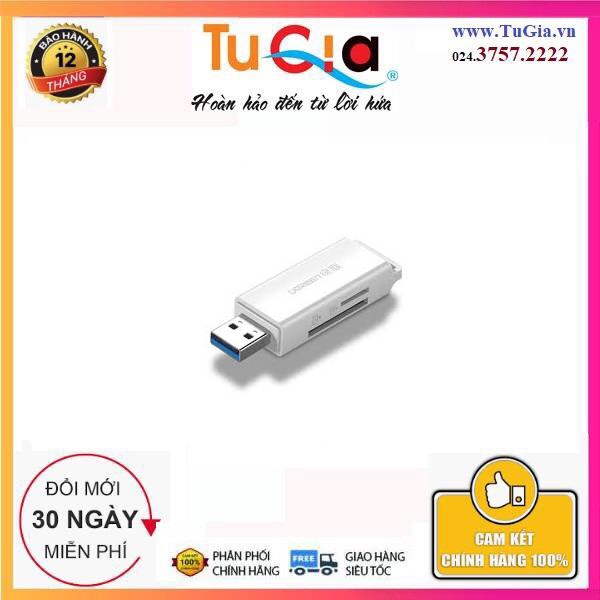 Đầu đọc thẻ nhớ SD/TF chuẩn USB 3.0 màu trắng Ugreen 40753 - Hàng chính hãng