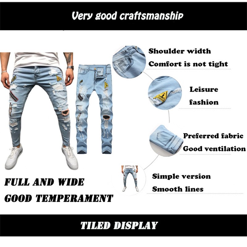 Quần áo kiểu trang phục trang thời trang cho quần jean mặc áo bó trơn kiểu mới thợ may ở lỗ rỗng tuếch quần Jean chất lượng cao